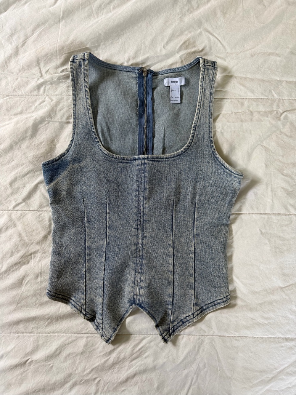 Forever 21 Washed Blue Denim-Effect Tank Top